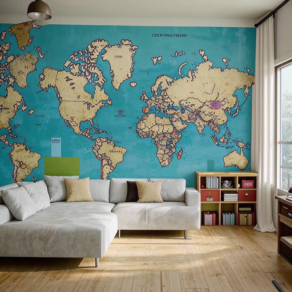 Фотообои карта мира в интерьере Фотообои карта мира в интерьере