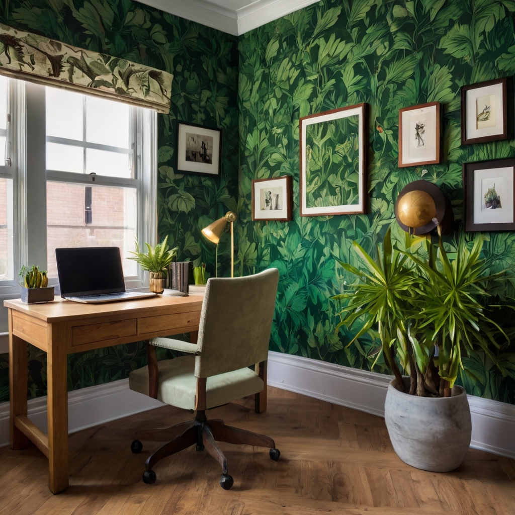 Leonardo_Kino_XL_interior_home_office_with_green_wallpaper_on_0.jpg