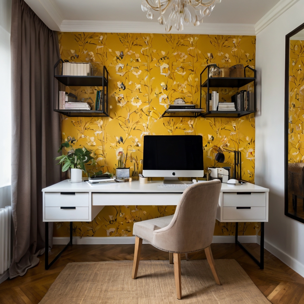 Leonardo_Kino_XL_interior_home_office_with_yellow_wallpaper_on_1.jpg